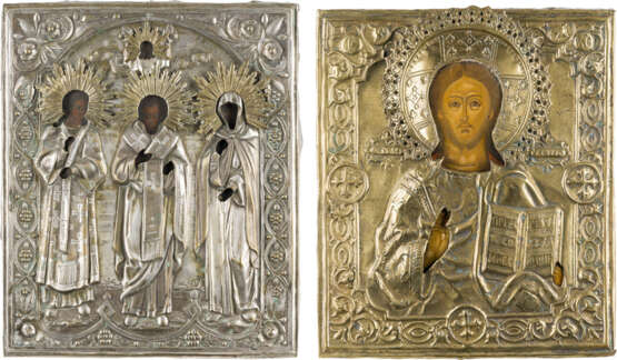 ZWEI IKONEN MIT OKLAD: CHRISTUS PANTOKRATOR UND PATRONATSIKONE - Foto 1