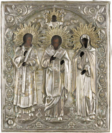 ZWEI IKONEN MIT OKLAD: CHRISTUS PANTOKRATOR UND PATRONATSIKONE - Foto 2