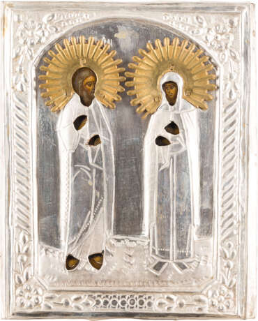 A SMALL ICON SHOWING STS. SYMEON AND ANNE WITH OKLAD - photo 1