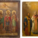 TWO ICONS SHOWING THREE HIERARCHS OF ORTHODOXY AND STS. NADESHDA, JOHN THE FORERUNNER, - photo 1
