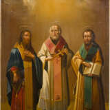 TWO ICONS SHOWING THREE HIERARCHS OF ORTHODOXY AND STS. NADESHDA, JOHN THE FORERUNNER, - photo 2