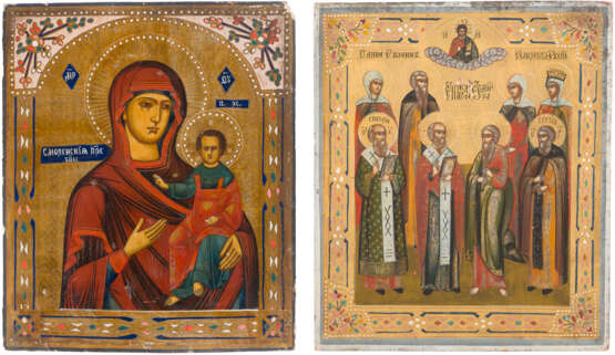 TWO ICONS: THE MOTHER OF GOD OF SMOLENSK AND AN ICON SHOWING EIGHT SELECTED SAINTS - photo 1