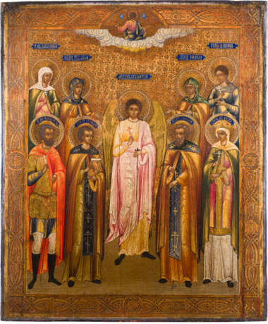 A VERY LARGE ICON SHOWING THE GUARDIAN ANGEL FLANKED BY EIGHT SELECTED SAINTS - photo 1