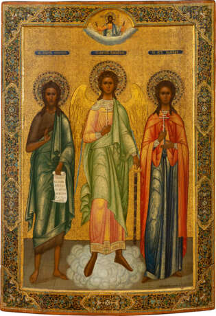 A MONUMENTAL SIGNED AND DATED ICON SHOWING THE GUARDIAN ANGEL FLANKED BY ST. JOHN THE - photo 1