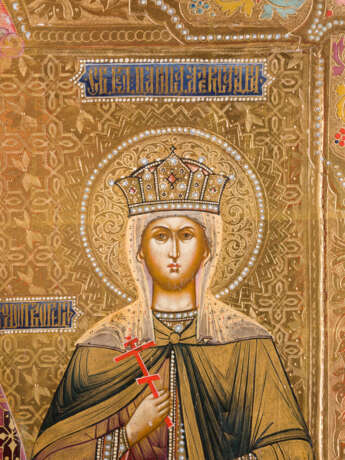 AN IMPORTANT SIGNED AND DATED ICON OF SAINT NICHOLAS OF MYRA, FLANKED BY STS. GEORGE AND - photo 4