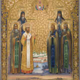 A LARGE AND FINE ICON SHOWING THE MOTHER OF GOD OF THE SIGN AND SIX SELECTED SAINTS IN - фото 1