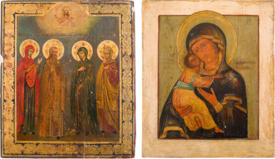 TWO ICONS SHOWING THE VLADIMIRSKAYA MOTHER OF GOD AND FOUR SELECTED SAINTS - фото 1