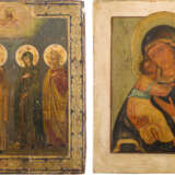 TWO ICONS SHOWING THE VLADIMIRSKAYA MOTHER OF GOD AND FOUR SELECTED SAINTS - фото 1