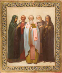 JUGENDSTIL-IKONE MIT DEN HEILIGEN TAMARA, ALEXANDER NEWSKI, LEON, SERAFIM VON SAROW UND MARIA VON ÄG