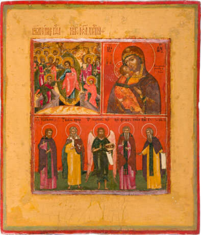 A FINE THREE-PARTITE ICON SHOWING THE DESCENT INTO HELL, THE VLADIMIRSKAYA MOTHER OF GOD - photo 1
