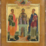 A FINE ICON SHOWING ST. SYMEON STYLITES FLANKED BY STS. COSMAS AND DAMIAN - photo 1