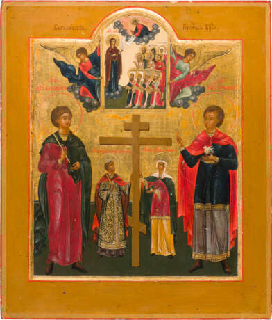 A VERY FINE ICON SHOWING THE BOGOLUBSKAYA MOTHER OF GOD AND STS. CONSTANTINE AND HELENA, - photo 1