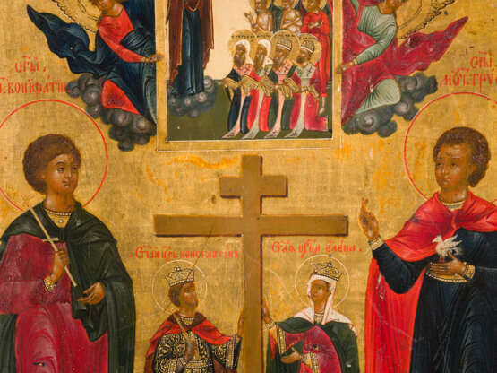 A VERY FINE ICON SHOWING THE BOGOLUBSKAYA MOTHER OF GOD AND STS. CONSTANTINE AND HELENA, - photo 3