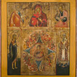 A LARGE MULTI-PARTITE ICON SHOWING THE MOTHER OF GOD 'OF THE BURNING BUSH' AND SELECTED - фото 1