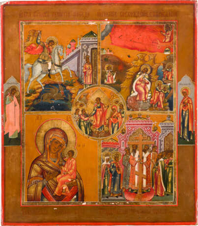 VIERFELDER-IKONE MIT DER HADESFAHRT CHRISTI, HEILIGEN UND DER GOTTESMUTTER VON TICHWIN (TICHWINSKAJA - Foto 1