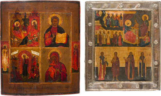 TWO MULTI-PARTITE ICONS SHOWING THE NATIVITY OF THE MOTHER OF GOD, CHRIST PANTOKRATOR, - photo 1