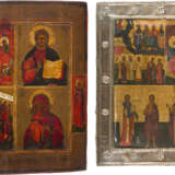 TWO MULTI-PARTITE ICONS SHOWING THE NATIVITY OF THE MOTHER OF GOD, CHRIST PANTOKRATOR, - photo 1