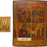 TWO ICONS: A SMALL ICON SHOWING THE SYNAXIS OF THE MIRACLEWORKING SAINTS OF THE PECHERSKY - фото 1