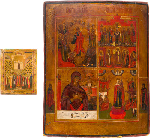TWO ICONS: A SMALL ICON SHOWING THE SYNAXIS OF THE MIRACLEWORKING SAINTS OF THE PECHERSKY - фото 1