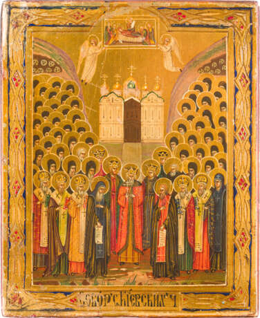 TWO ICONS: A SMALL ICON SHOWING THE SYNAXIS OF THE MIRACLEWORKING SAINTS OF THE PECHERSKY - фото 2