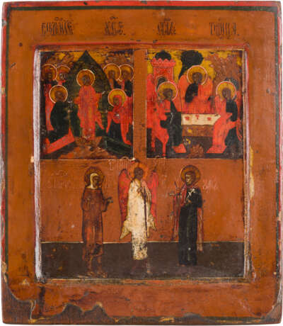 KLEINE DREIFELDER-IKONE MIT DER HÖLLENFAHRT CHRISTI, DER ALTTESTAMENTLICHEN DREIFALTIGKEIT UND HEILI - Foto 1