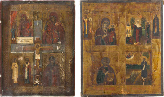 TWO QUADRI-PARTITE ICONS SHOWING PORTRAITS OF THE MOTHER OF GOD AND SELECTED SAINTS - фото 1