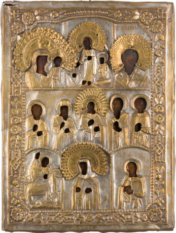 MEHRFELDER-IKONE MIT DER HÖLLENFAHRT CHRISTI, DER GOTTESMUTTER VON KASAN UND AUSGEWÄHLTEN HEILIGEN M - Foto 1