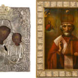 TWO ICONS: THE MOTHER OF GOD OF KAZAN WITH A SILVER OKLAD AND ST. NICHOLAS OF MYRA - фото 1