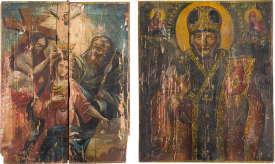 TWO LARGE ICONS SHOWING ST. NICHOLAS OF MYRA AND THE CORONATION OF THE MOTHER OF GOD - photo 1