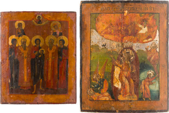 TWO ICONS SHOWING THE PROPHET ELIJAH AND SEVEN SELECTED SAINTS - photo 1