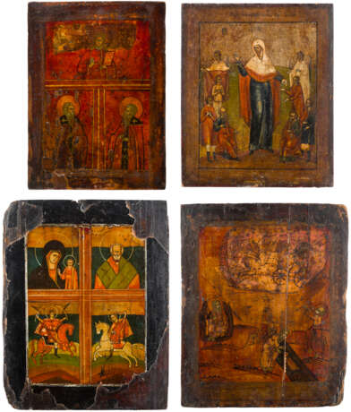 FOUR ICONS SHOWING PORTRAITS OF THE MOTHER OF GOD, THE PROPHET ELIJAH AND SELECTED SAINTS - photo 1