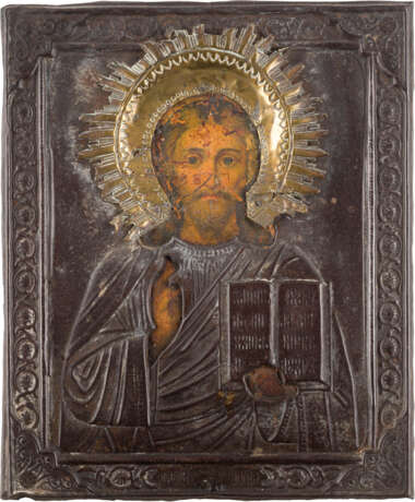 THREE ICONS SHOWING PORTRAITS OF THE MOTHER OF GOD AND CHRIST PANTOKRATOR WITH OKLAD - photo 3