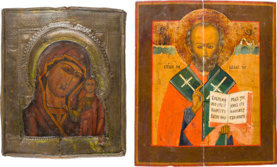 TWO ICONS: THE MOTHER OF GOD OF KAZAN WITH RIZA AND ST. NICHOLAS OF MYRA - фото 1