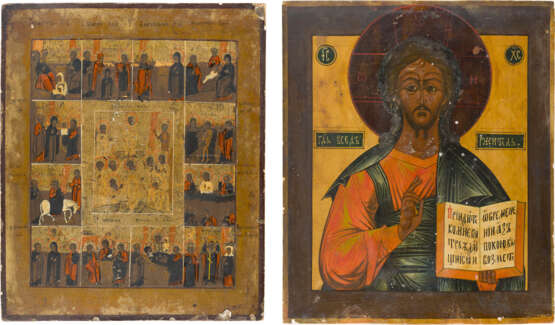TWO LARGE ICONS: CHRIST PANTOKRATOR AND A FEAST DAY ICON - photo 1