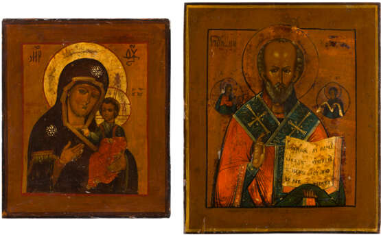 TWO ICONS SHOWING THE IVERSKAYA MOTHER OF GOD AND ST. NICHOLAS OF MYRA - photo 1