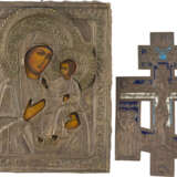 THREE ICONS WITH OKLAD SHOWING PORTRAITS OF THE MOTHER OF GOD AND ST. NICHOLAS OF MYRA AND - photo 3