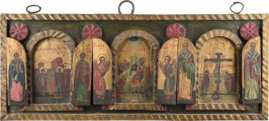 AN ICON WITH THREE TRIPTYCHS SHOWING THE ANNUNCIATION, THE NATIVITY OF CHRIST AND THE - фото 1