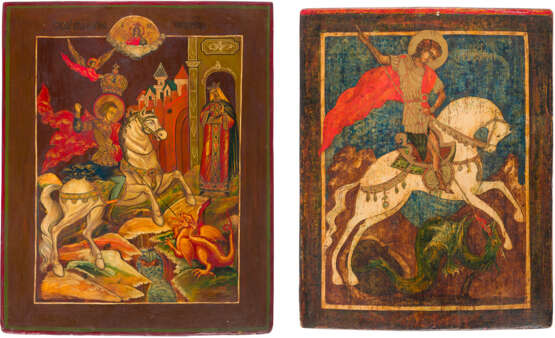 TWO LARGE ICONS SHOWING ST. GEORGE KILLING THE DRAGON - photo 1