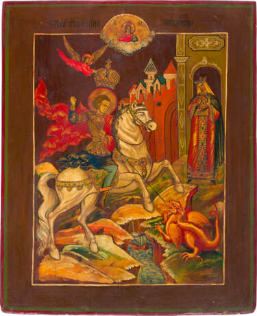 TWO LARGE ICONS SHOWING ST. GEORGE KILLING THE DRAGON - photo 2