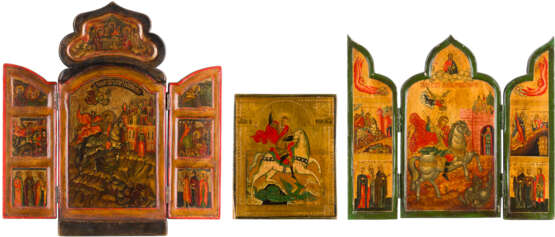 A SMALL ICON AND TWO TRIPTYCHS SHOWING ST. GEORGE KILLING THE DRAGON - photo 1