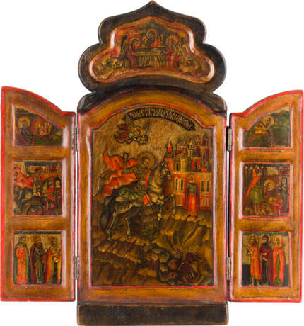 A SMALL ICON AND TWO TRIPTYCHS SHOWING ST. GEORGE KILLING THE DRAGON - photo 2