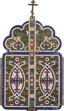 A LARGE CLOISONNÉ ENAMEL TRIPTYCH SHOWING THE DEISIS - photo 2