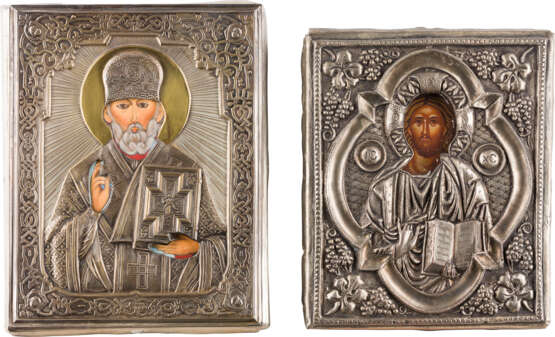 FOUR ICONS WITH OKLAD SHOWING CHRIST PANTOKRATOR, PORTRAIT OF THE MOTHER OF GOD AND ST. - photo 2