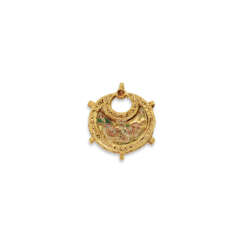 A FATIMID ENAMELLED GOLD PENDANT
