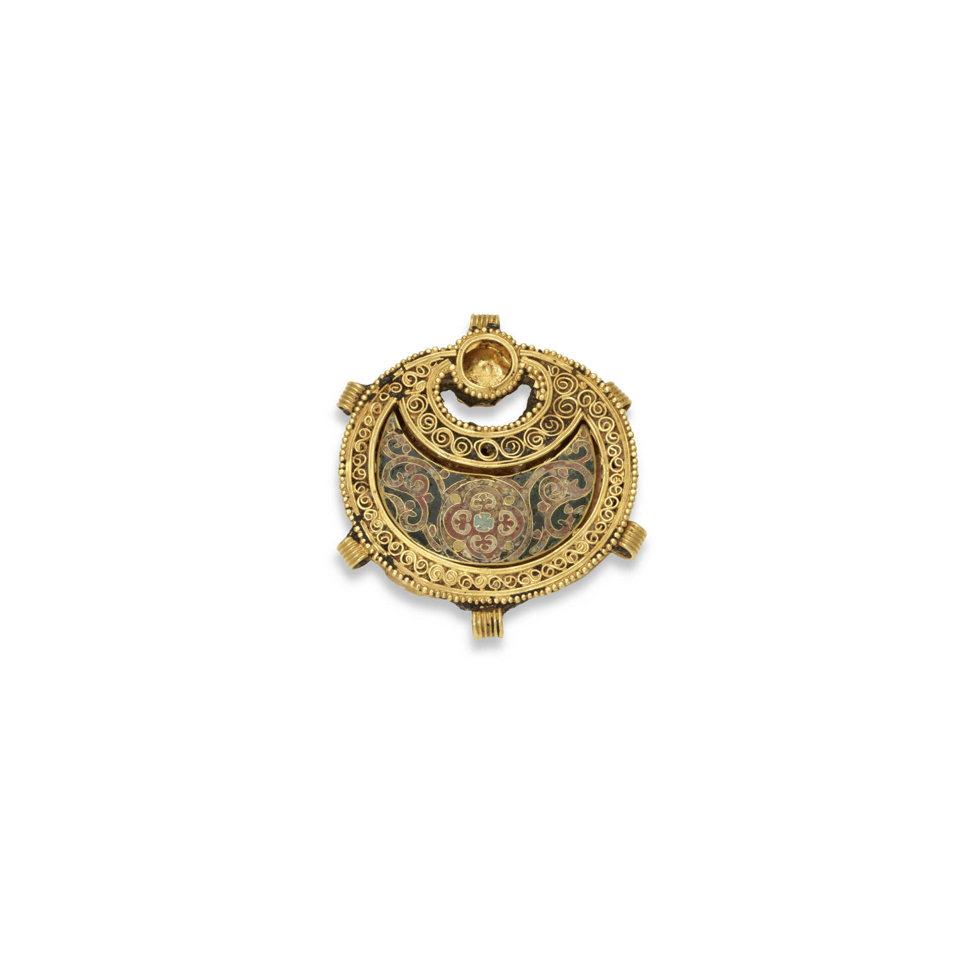 A FATIMID ENAMELLED GOLD PENDANT