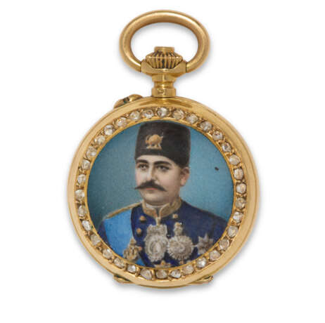 A DIAMOND-SET ENAMELLED MINIATURE POCKET WATCH - Foto 1