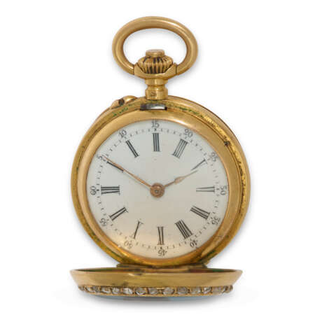 A DIAMOND-SET ENAMELLED MINIATURE POCKET WATCH - Foto 2