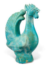 A KASHAN TURQUOISE-GLAZED MOULDED POTTERY COCKEREL