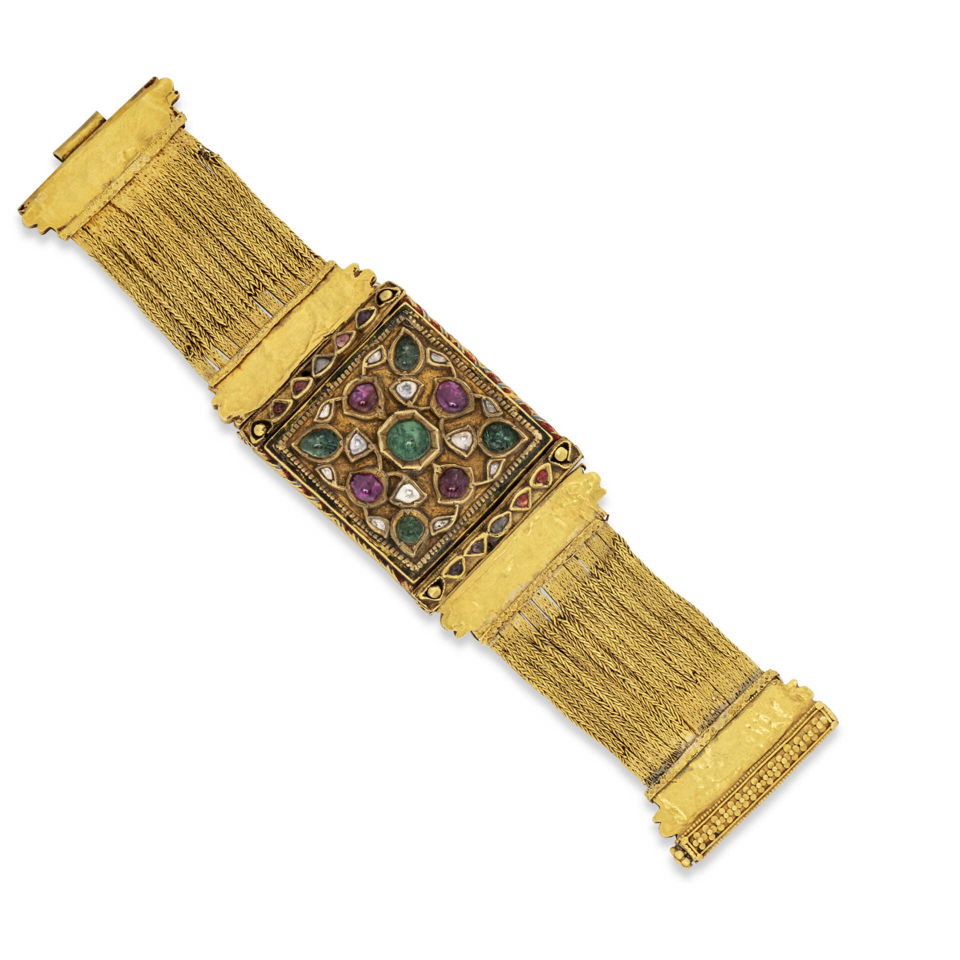 A GEM-SET AND ENAMELLED GOLD BRACELET