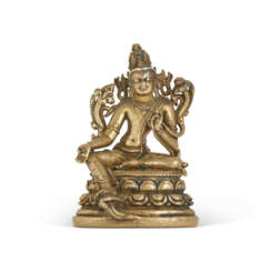 A RARE COPPER AND SILVER-INLAID BRONZE FIGURE OF PADMAPANI LOKESHVARA